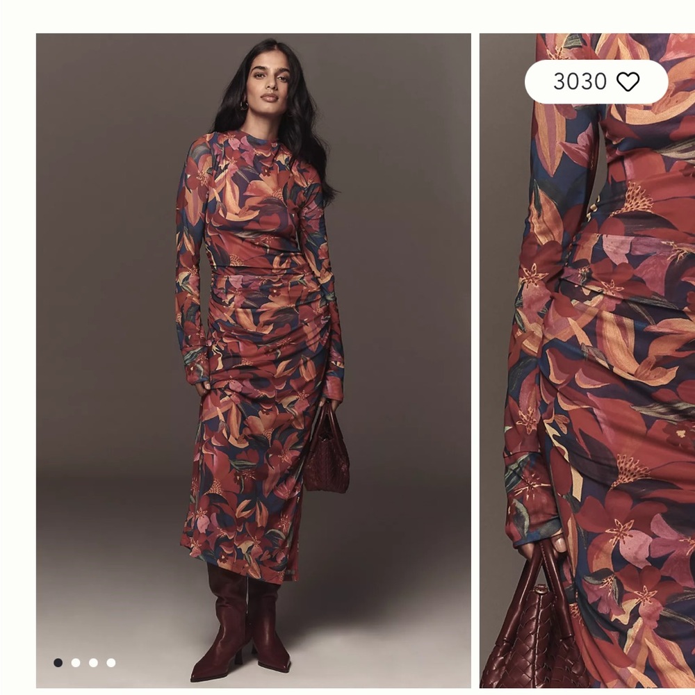 FARM Rio Floral Long Sleeve Dress in Rich Hues
